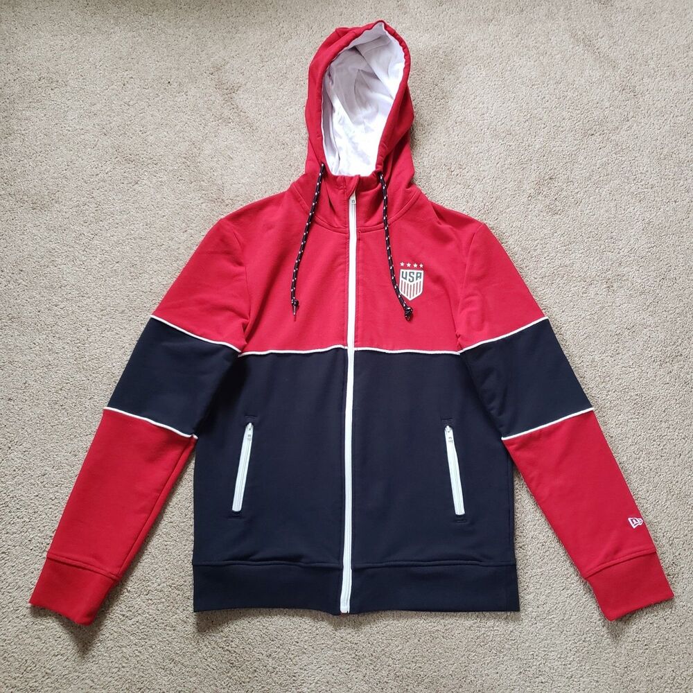 New Era Women's USMNT Full Zip Blocked Red Navy Hoodie Sweatshirt Small